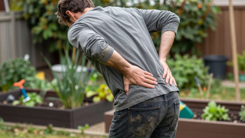 man touching his back