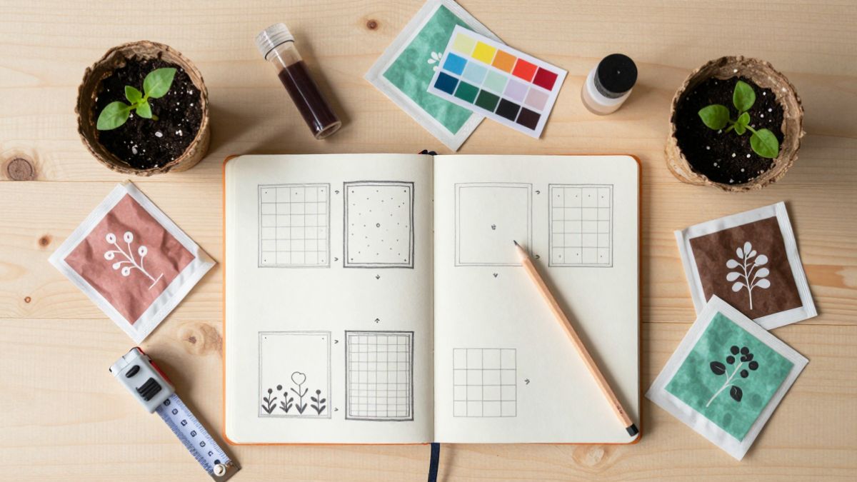 seeds and notebook on the table