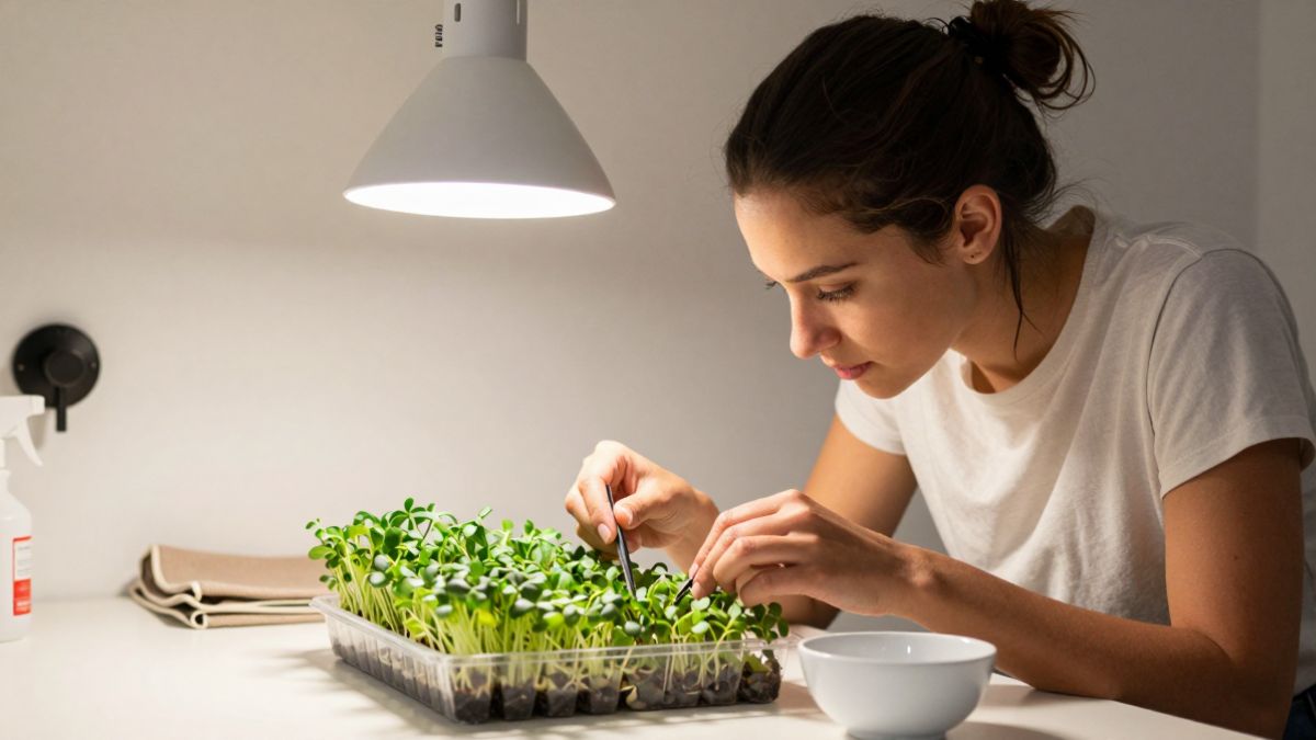 woman looking in tray