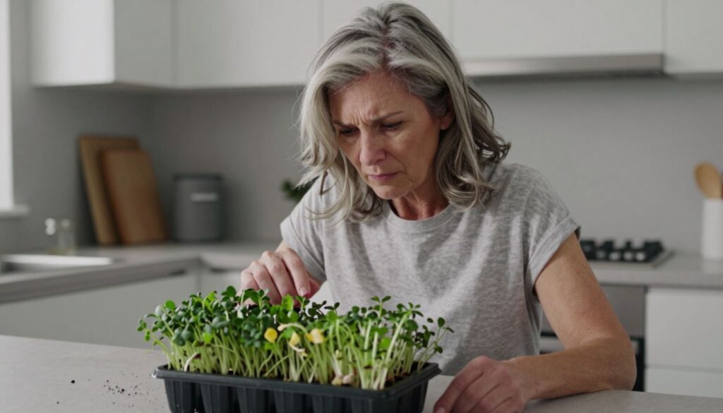 woman looking into tray