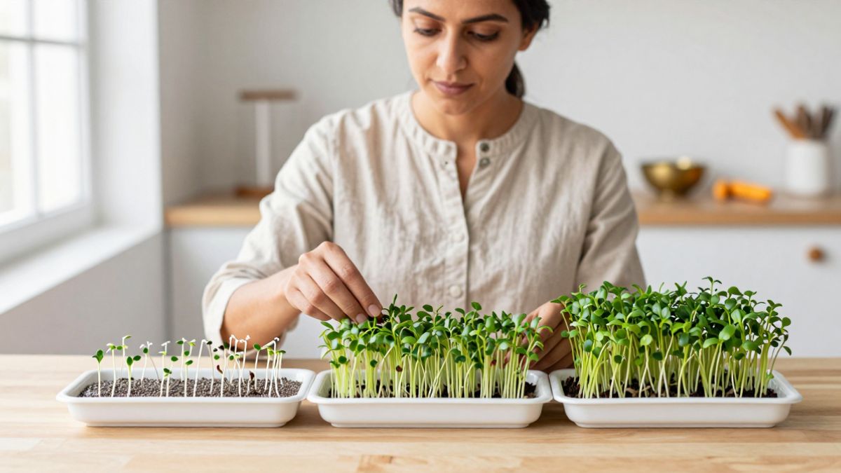 woman with chia trays