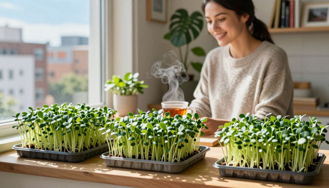woman in the kitchen full of greens